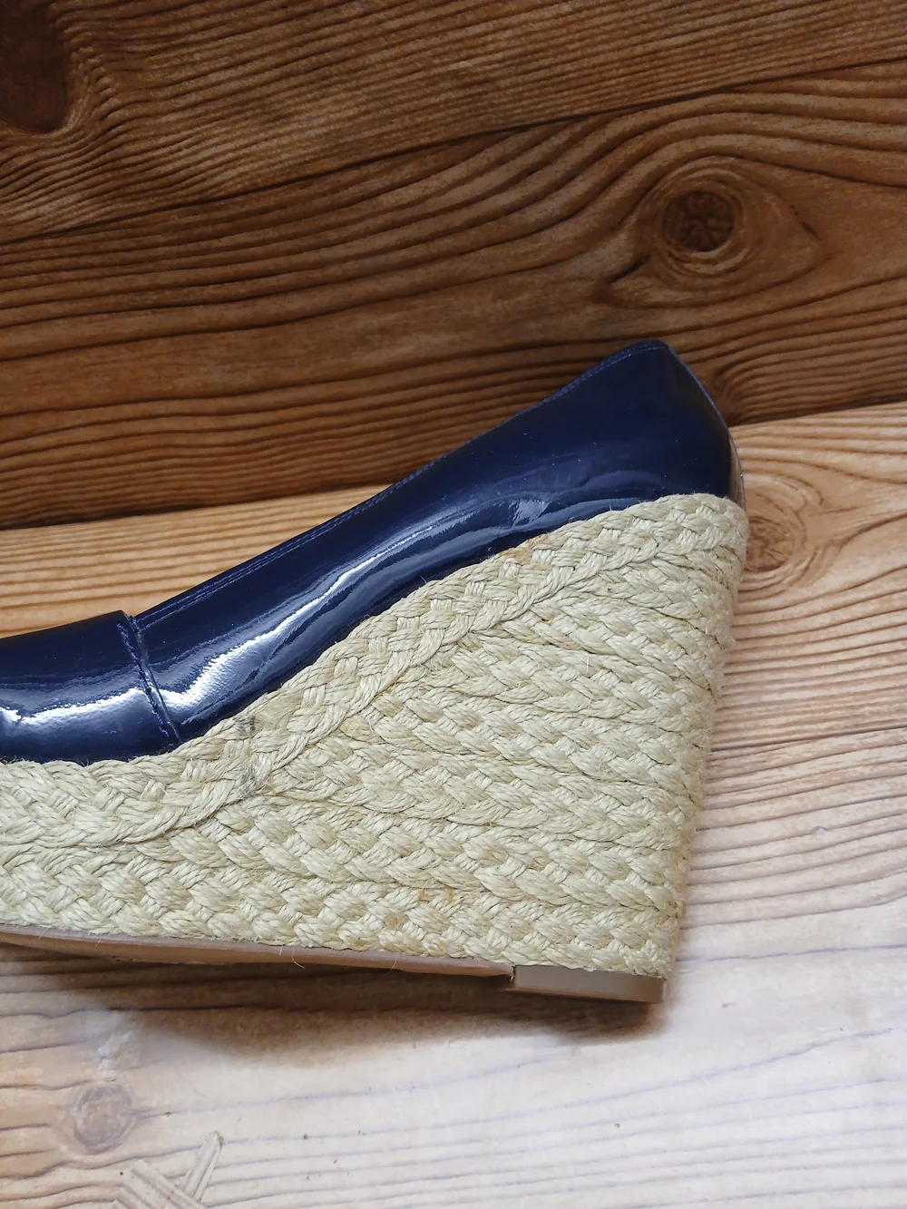 Michael Kors Navy Patent Wedge Peep-Toe Espadrille